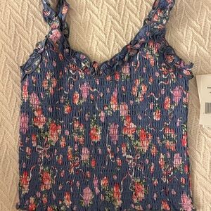 Katie J NYC Blue Floral Smocked Camisole. NWT